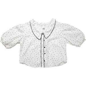 Life Polka Dot Blouse Peter Pan Collar Puff Sleeve White Black XL Cotton Womens